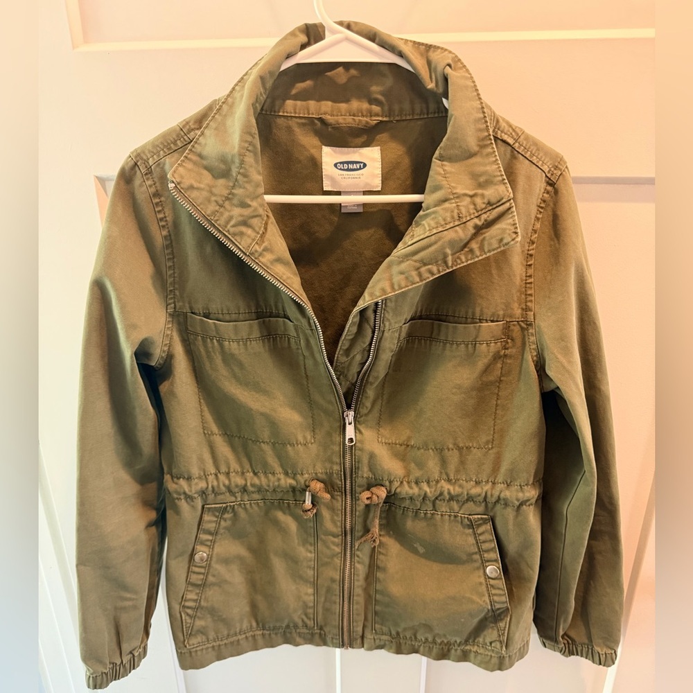 Old Navy Olive Utility Jacket Drawstring Waist Lightweight Military Style SP